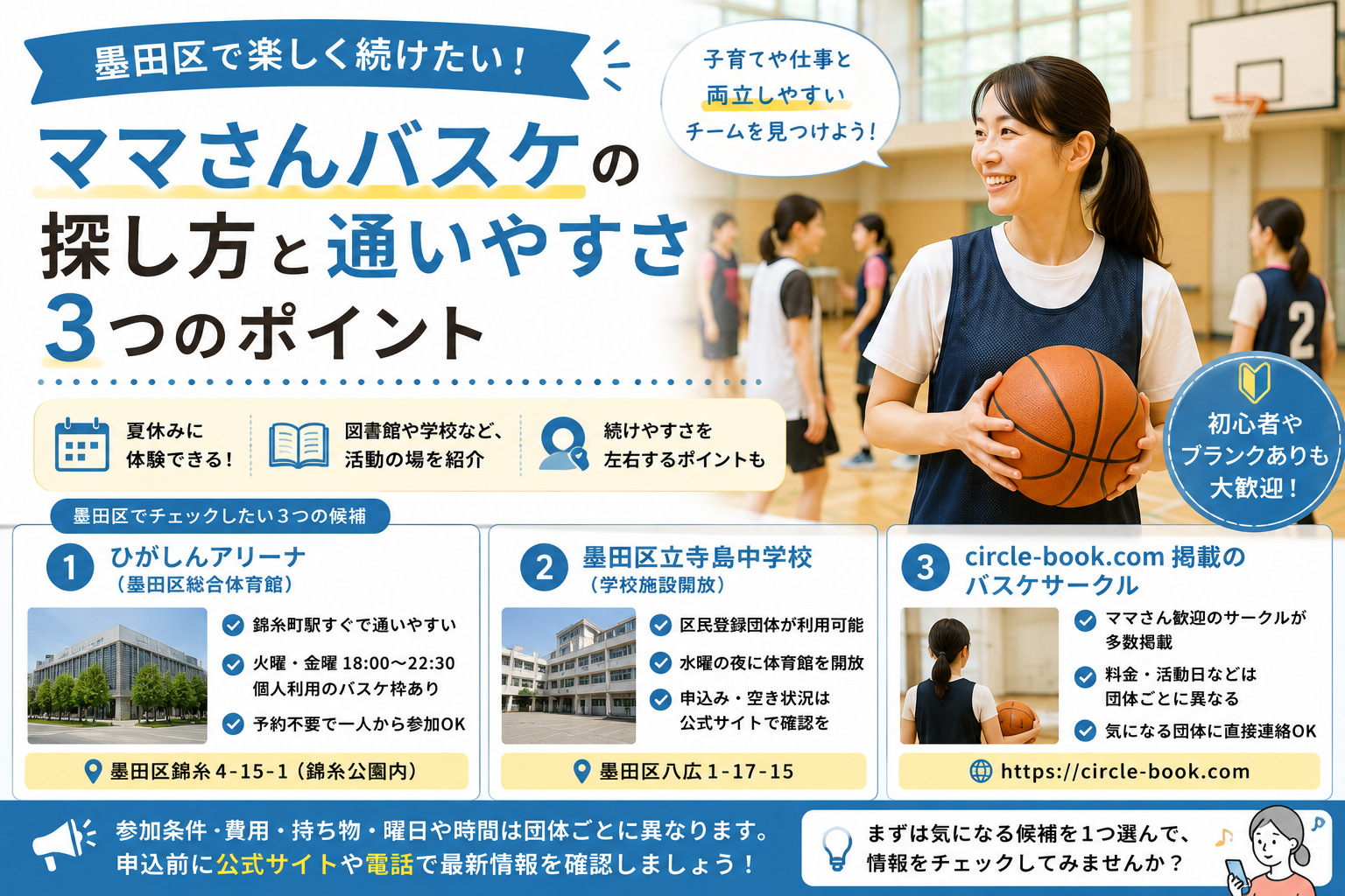 墨田区】ママさんバスケ3選｜体育館・学校開放・サークルで比較